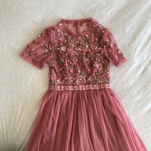 Needle & Thread floor length tulle with cap sleeve dress